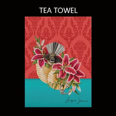 Kiwiana Tea Towel - Fantail with Lilies