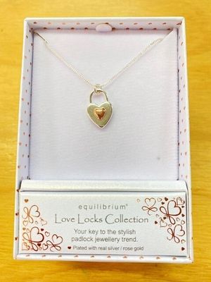 EQ Love Locks Two Tone Heart Necklace