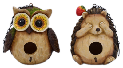 Polyresin Birdhouse Owl / Hedgehog