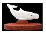 Bone Carved Whale with Wooden Base