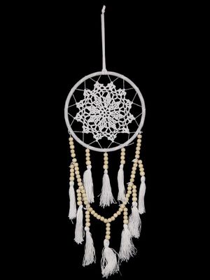 White Crochet Dreamcatcher w Tassel Beads 16cm
