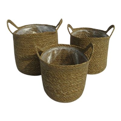 Round Lined Seagrass Basket - Small