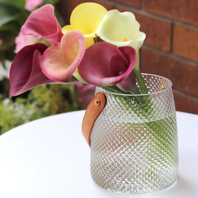 Quilted Vase/Hurricane Lamp- Leather Handle