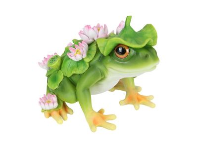 Sitting Green Frog With Flower