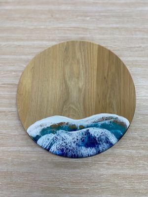 Round Rimu Platter/Board Blue Waves