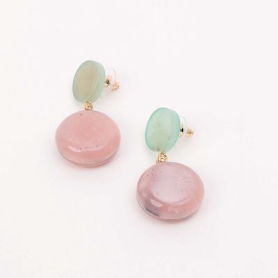 Double  Disk Resin Earrings - Duck Egg / Pale Pink