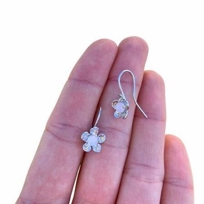Silver Manuka Flower Drop Earrings with Rose Quartz