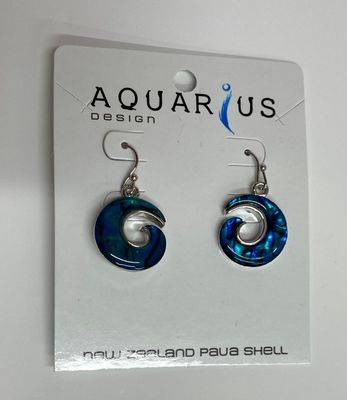 Blue Paua Wave Koru Earrings
