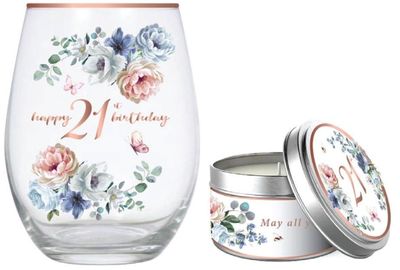 21st Roses Stemless Glass &amp; Candle Set