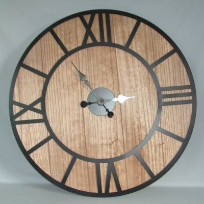 Wood &amp; Black Metal Clock 80cm