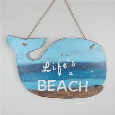 Lifes A Beach Wooden Whale Sign