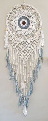Lotus Crochet Dreamcatcher Grey Feathers