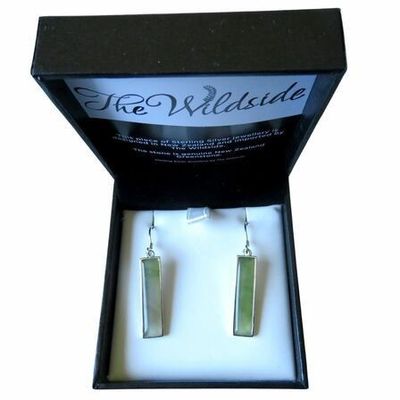 Silver Greenstone Oblong Drop Earrings