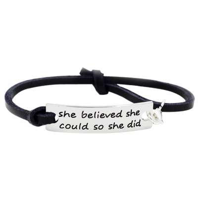 &quot;She Believed She Could So She Did&quot; Leather Bracelet