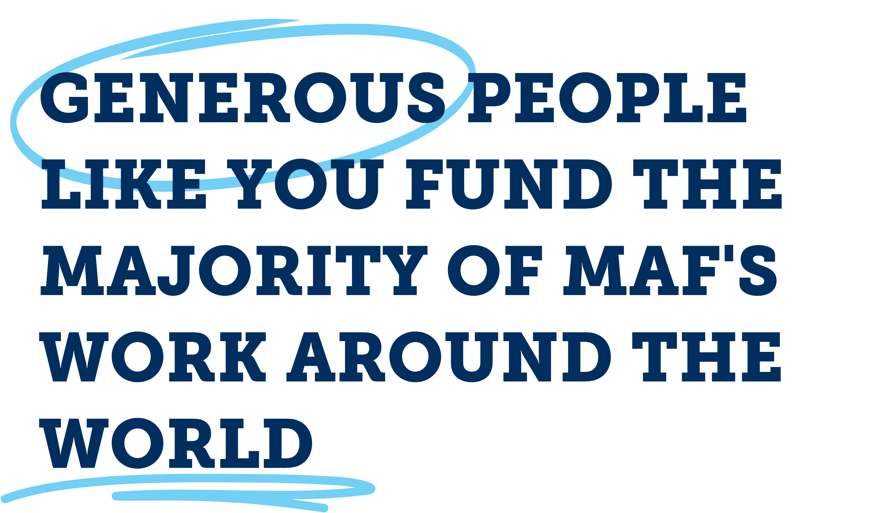 Generous people like you fund the majority of MAF's work around the world.
