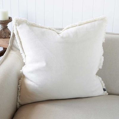 Luca Boho Linen Cushion - Off White 50x50