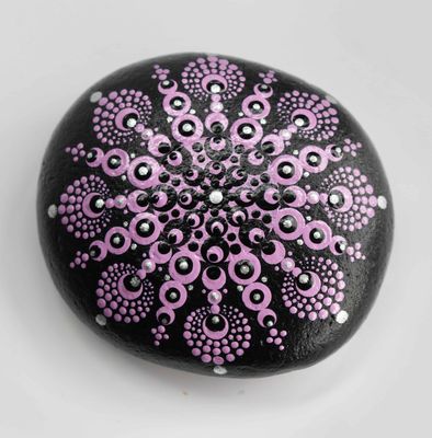 Purple and Silver Handpainted Stone