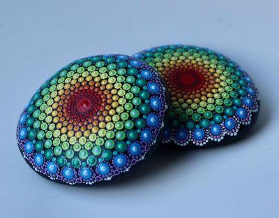Rainbow Mandala Hand Painted Stones