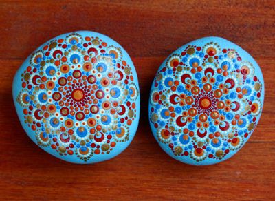 Mandala on Baby Blue Handpainted Stones