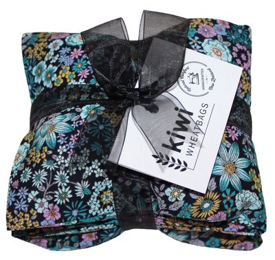 Wheat Bag with Washable Cover - Vintage Floral Black