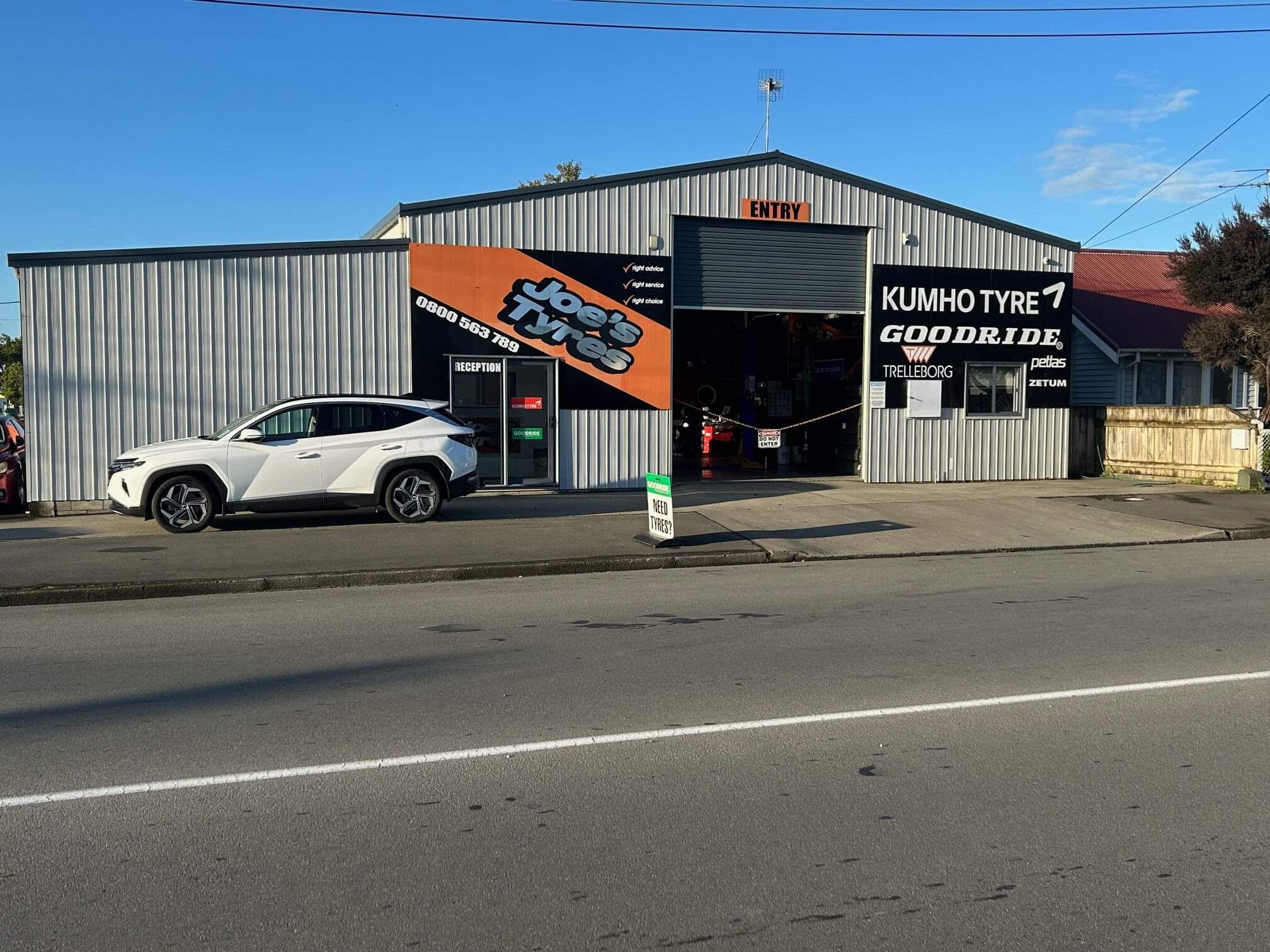 The Joe's Tyres workshop exterior, 17 Villa Street, Materton, New Zealand 5810