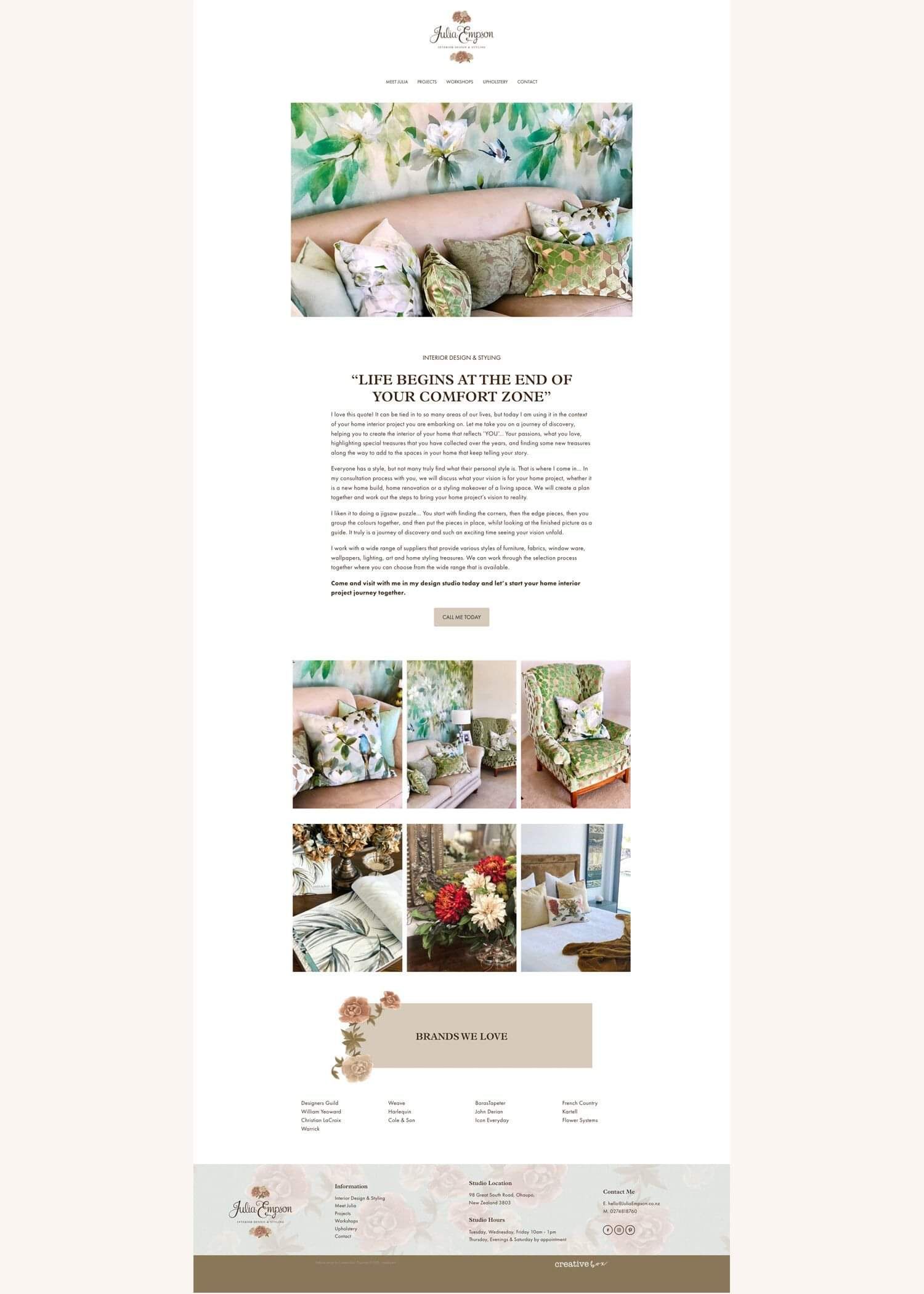 Website design for Julia Empson, Interior Designer & Stylist. Waikato. Designed by Creative Box, Te Awamutu, New Zealand.