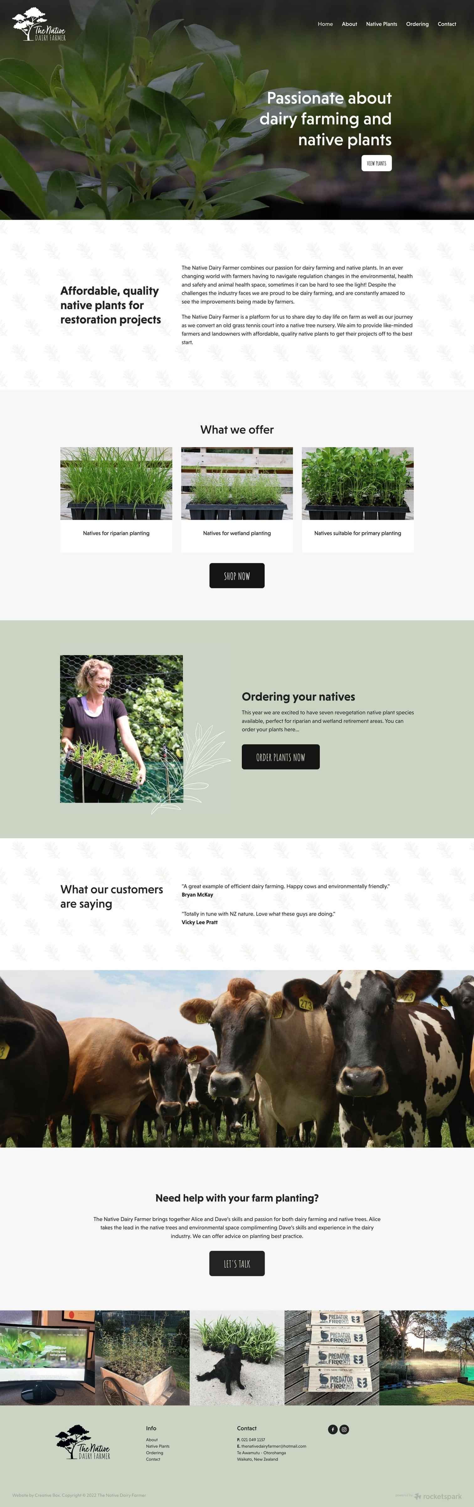 Website design for The Native Dairy Farmer. Native plant suppliers in the Waikato. Website by Creative Box, Te Awamutu.