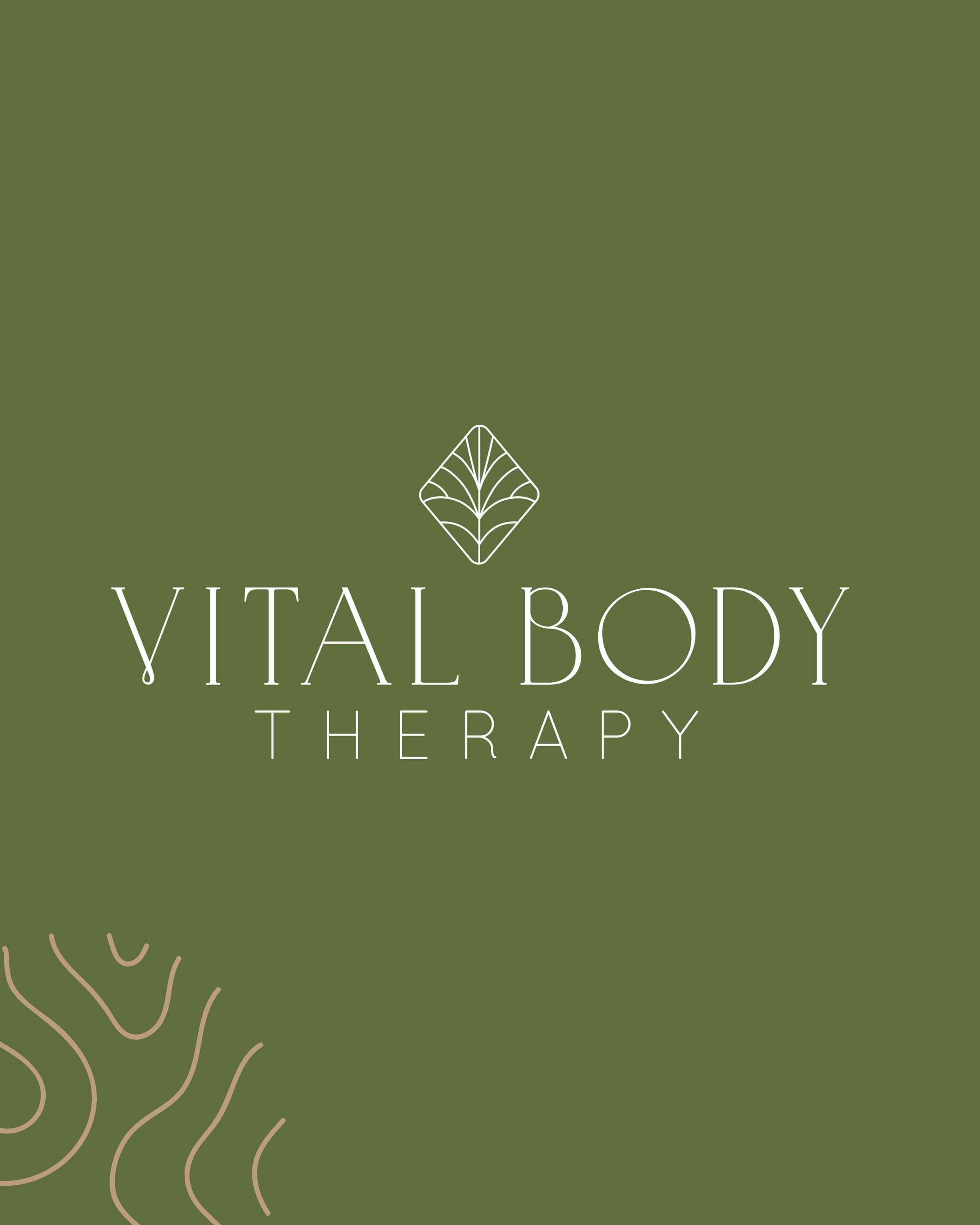  Image of Vital Body Therapy's modern style logo in natural brown and green. Designed by Creative Box. Waikato, New Zealand. 