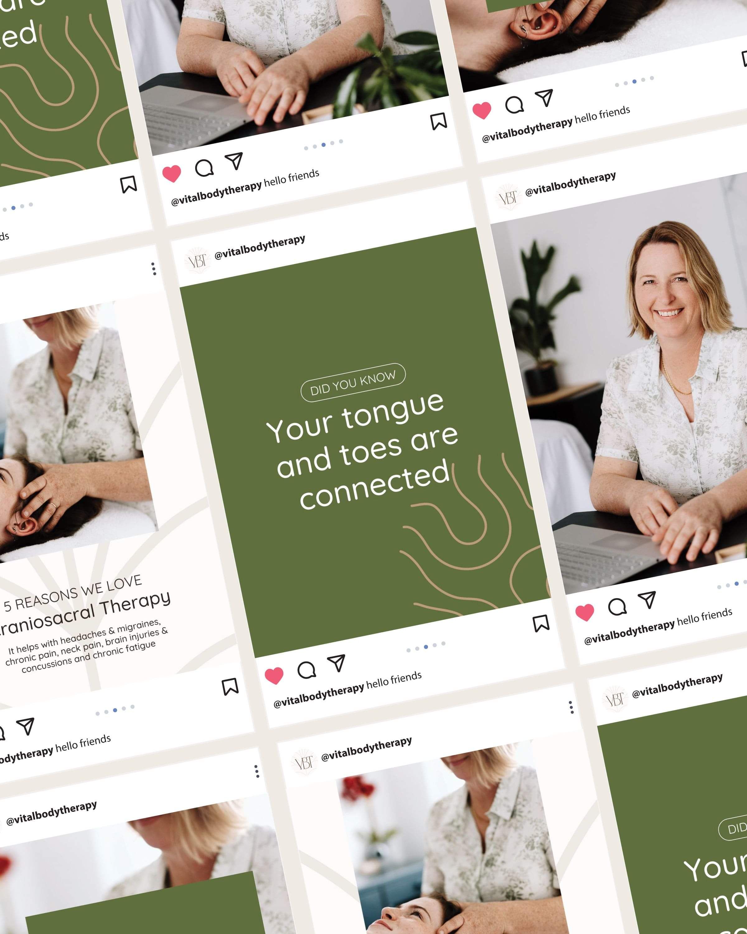 Image of Vital Body Therapy's modern style logo in natural brown and green. Designed by Creative Box. Waikato, New Zealand.