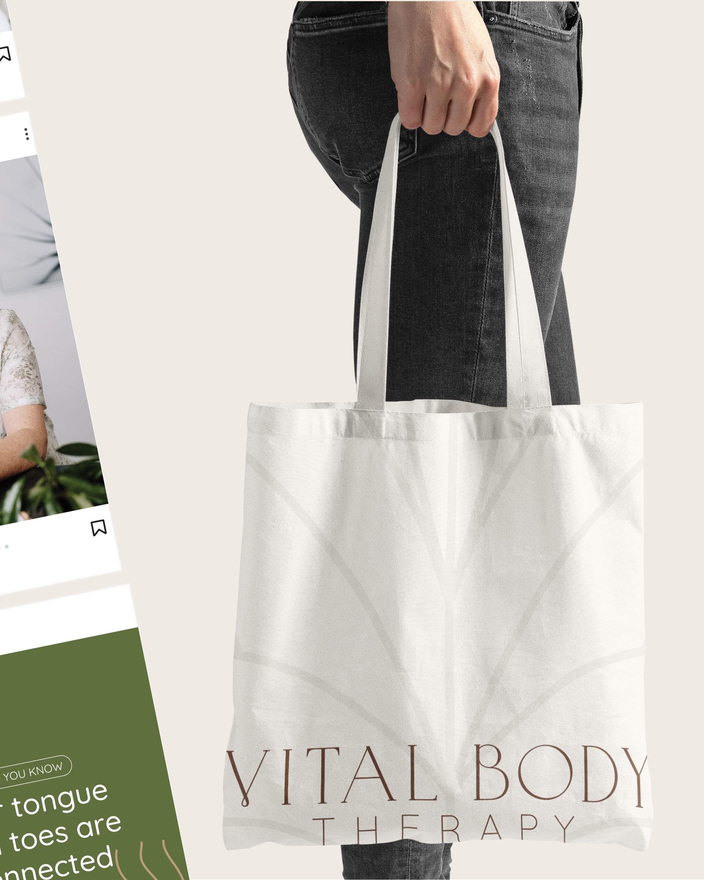 Image of Vital Body Therapy's modern style logo in natural brown and green. Designed by Creative Box. Waikato, New Zealand. 