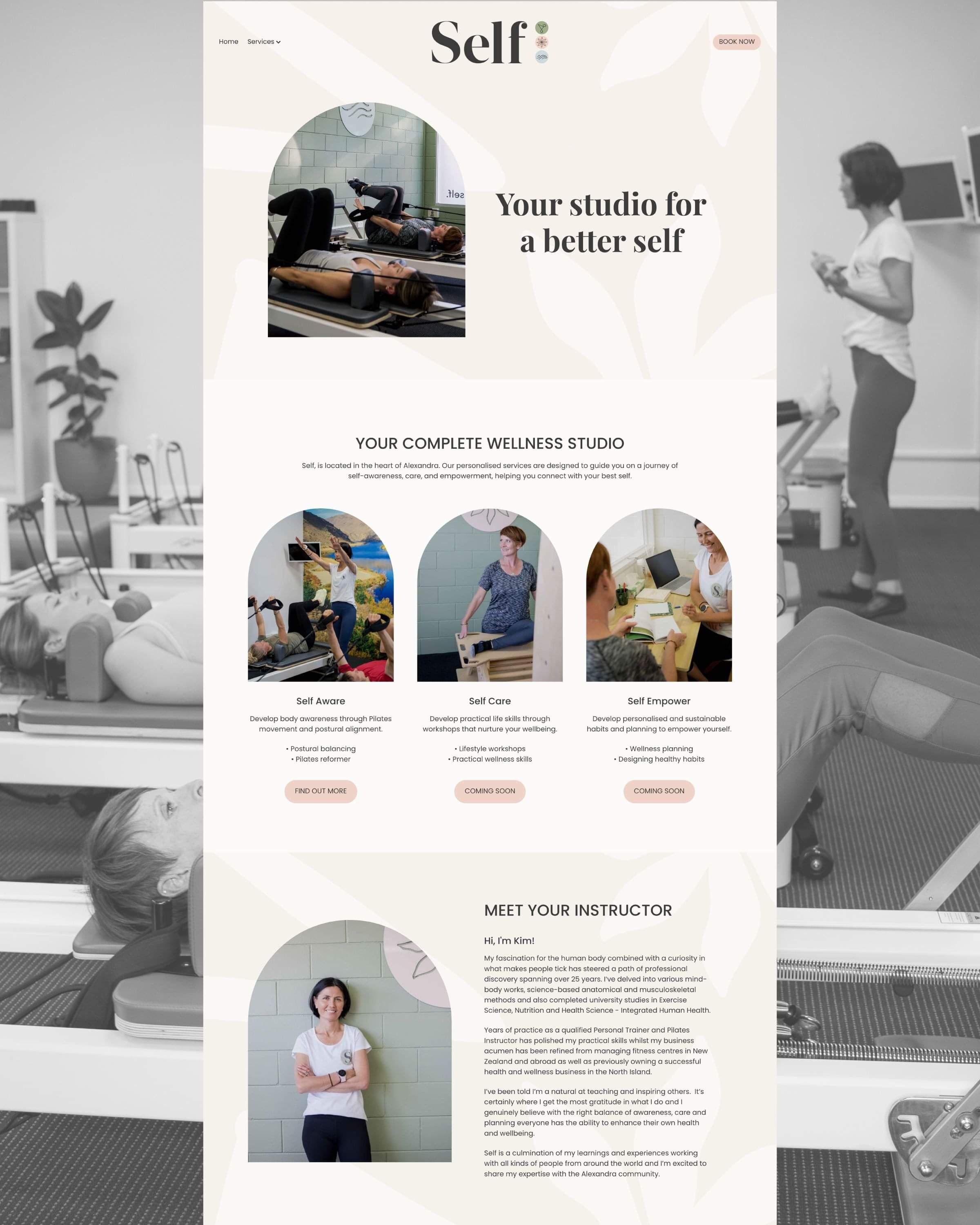 Image of Self website, wellness studio in Alexandra. Website by Creative Box.  New Zealand. 