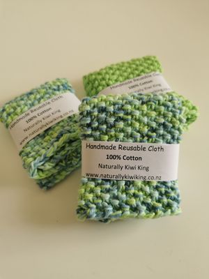 Handmade 100% Cotton  Face Scrubbie Set of 4 Lime Green Mixed