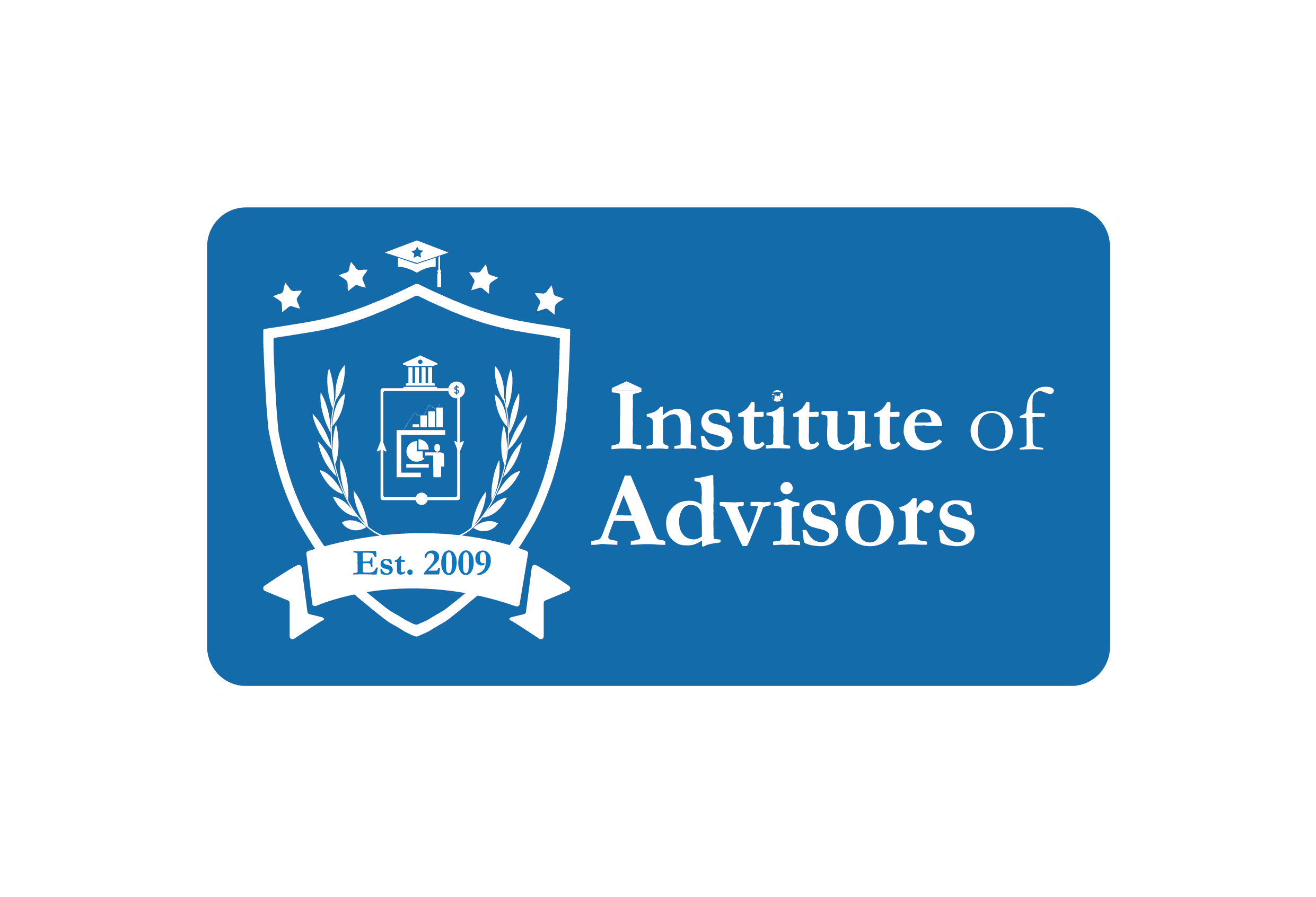 Logo of the Institute of Advisors. Blue & white logo.
