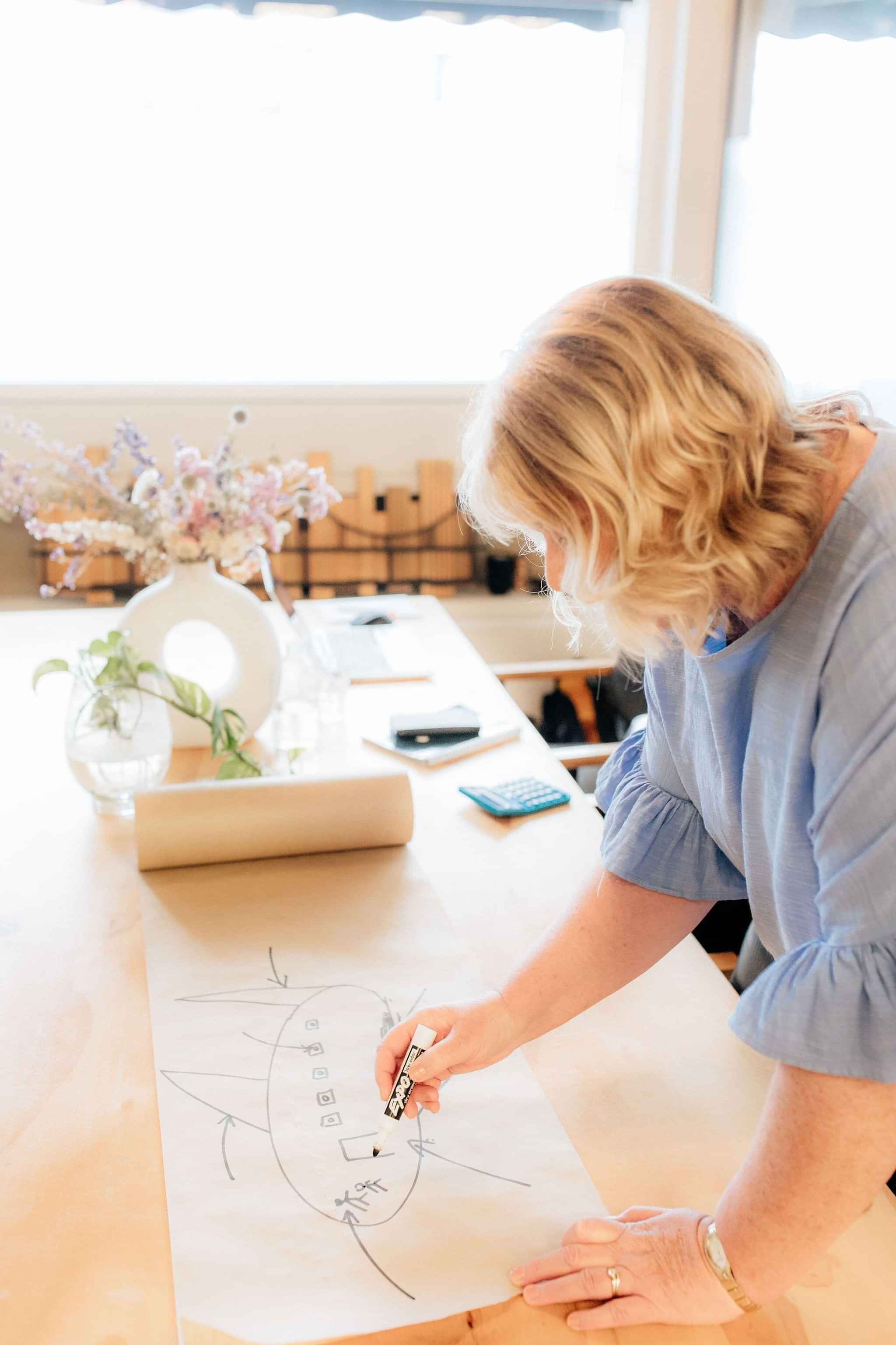 Image of Helen Laidlaw, Hamilton Business Advisor planning with client. Waikato, New Zealand.