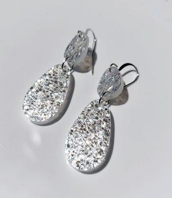 Duo Drop Earring - Silver Glitter