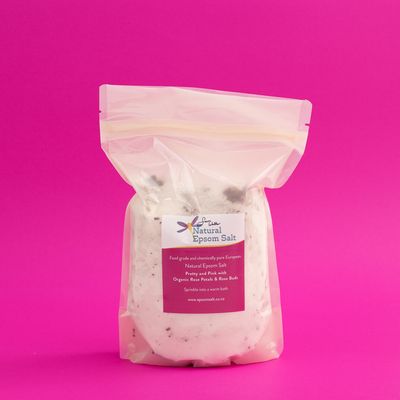 750g compostable bag of Natural Epsom Salt with Organic Rose Petals &amp; Rose Buds PRETTY AND PINK