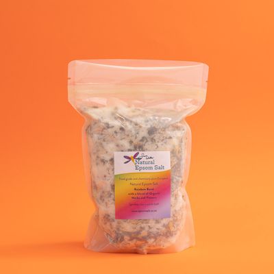750g compostable bag of Natural Epsom Salt with Organic Herbs &amp; Flowers RAINBOW