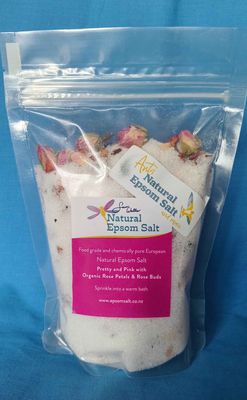 4.5.-  600g of Natural Epsom Salt with Organic Rose Petals &amp; Rose Buds PRETTY AND PINK