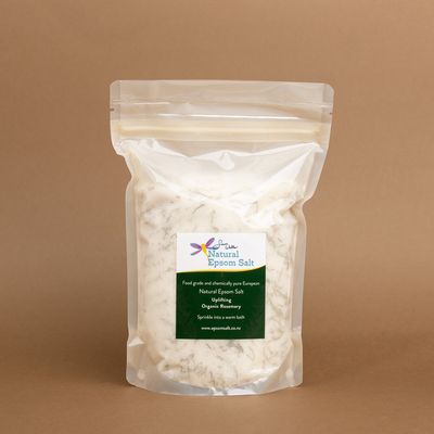 750g compostable bag of Natural Epsom Salt with Organic Rosemary UPLIFTING