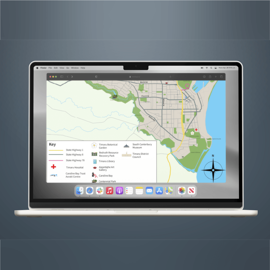 Timaru District Council printed map design mockup — professional graphic design by Scooch Marketing Canterbury for public communications