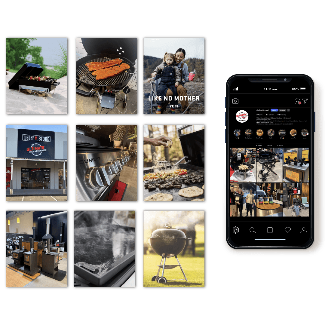 Ultimate BBQs and Fireplaces Facebook insights showing 396.5% increase in content interactions