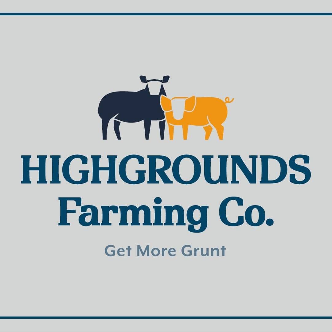 Highgrounds Farming Co clean wordmark logo design featuring Texel and pig farming elements — by Scooch Marketing Timaru
