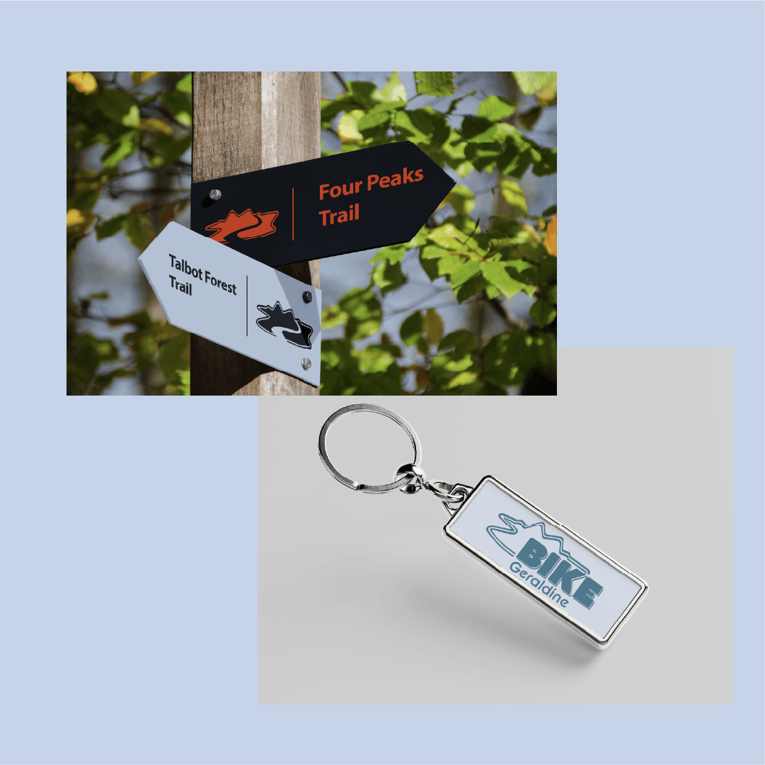 Bike Geraldine custom logo design and brand identity featuring energetic colours and trail-inspired design — by Scooch Marketing Timaru