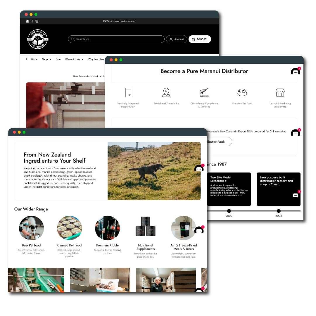 NZ Petfoods website design and brand collateral by Scooch Marketing Timaru NZ