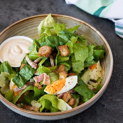 Caesar with Egg, Bacon and Parmesan Croutons