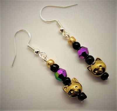 CPW Hematite cat charm earrings