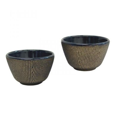 Teaology Cast Iron Tea Cups Set - Imperial Stripe Black/Gold