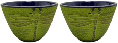 Teaology Cast Iron Cups Set - Green Dragonfly