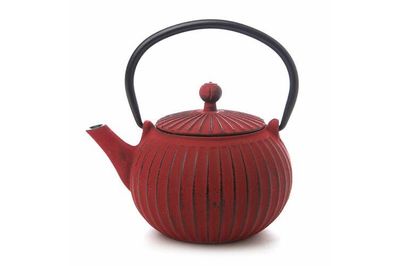 Teaology Cast Iron Teapot - Red/Black Ribbed