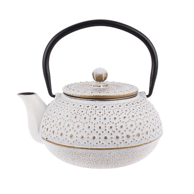 Teaology Cast Iron Beaded Teapot - White/Gold